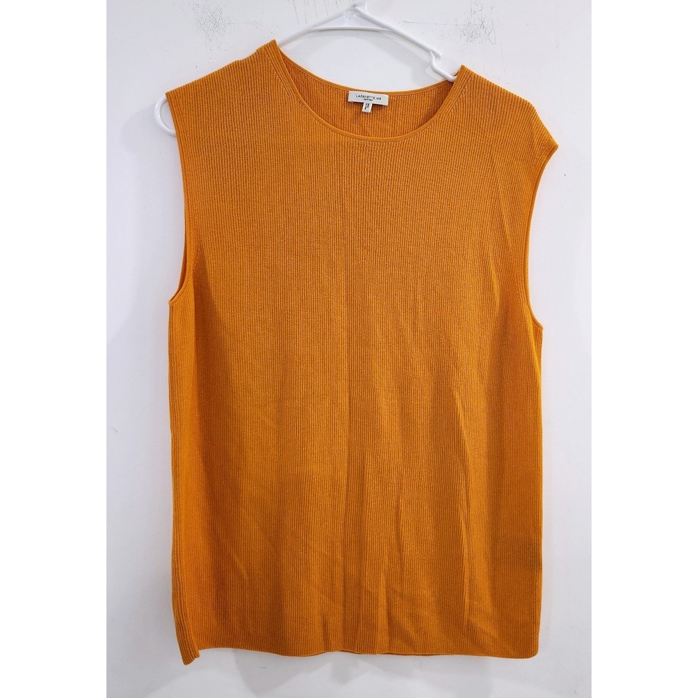 Lafayette 148 New York Marigold Orange Ribbed Silk Blend Knit Top XXL